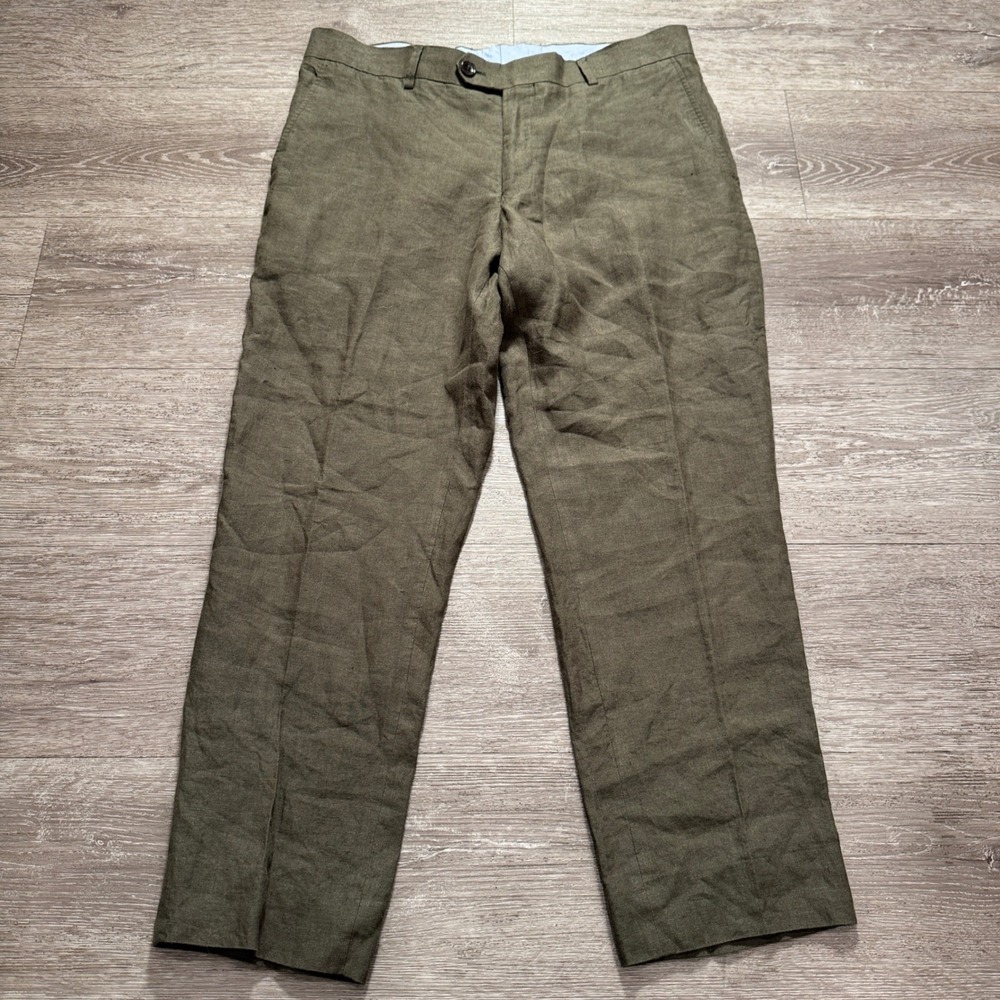 Charles Tyrwhitt Pants Men 34 Green Linen Slim Fit Summer Casual Preppy 34x27
